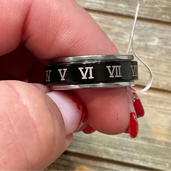 New Unisex  Roman Numeral Stainless Steel Anxiety Spinner Ring 2 Tone Size 9 - Picture 7 of 8